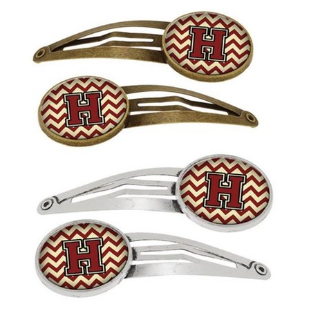 CAROLINES TREASURES Letter H Chevron Maroon and Gold Barrettes Hair Clips, Set of 4, 4PK CJ1061-HHCS4